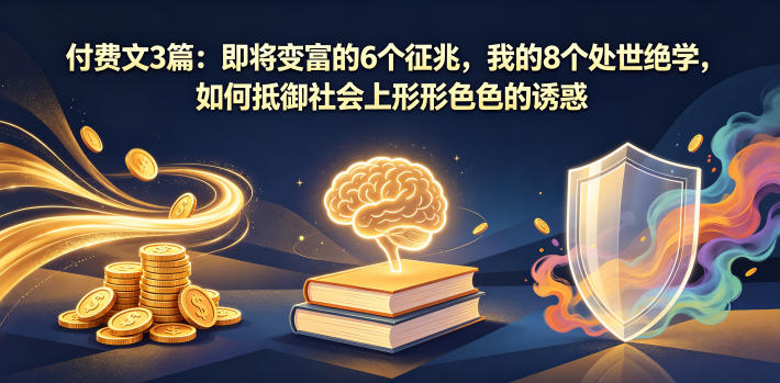 付费文3篇:即将变富的6个征兆,我的8个处世绝学,如何抵御社会上形形色色的诱惑-酉宸轻创社