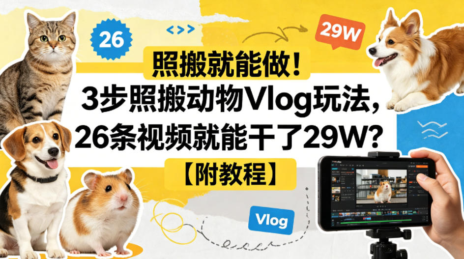照搬就能做！3步照搬动物Vlog玩法，26条视频就能干了29W？【附教程】【赠coze一键生成工作流】-酉宸轻创社