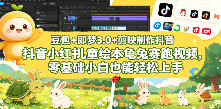 豆包＋即梦3.0+剪映制作抖音小红书儿童绘本龟兔赛跑视频，零基础小白也能轻松上手-酉宸轻创社
