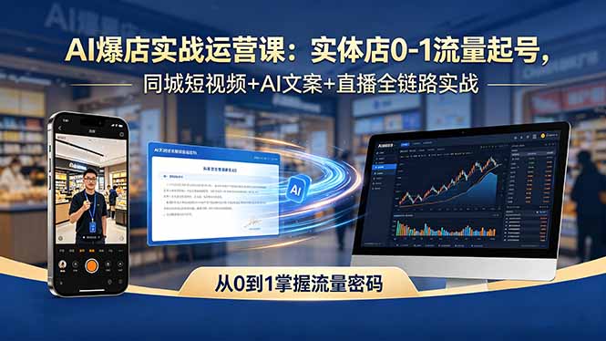 AI爆店实战运营课：实体店0-1流量起号，同城短视频+AI文案+直播全链路实战-酉宸轻创社