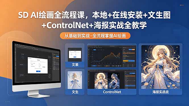 SD AI绘画全流程课，本地+在线安装+文生图+ControlNet+海报实战全教学-酉宸轻创社