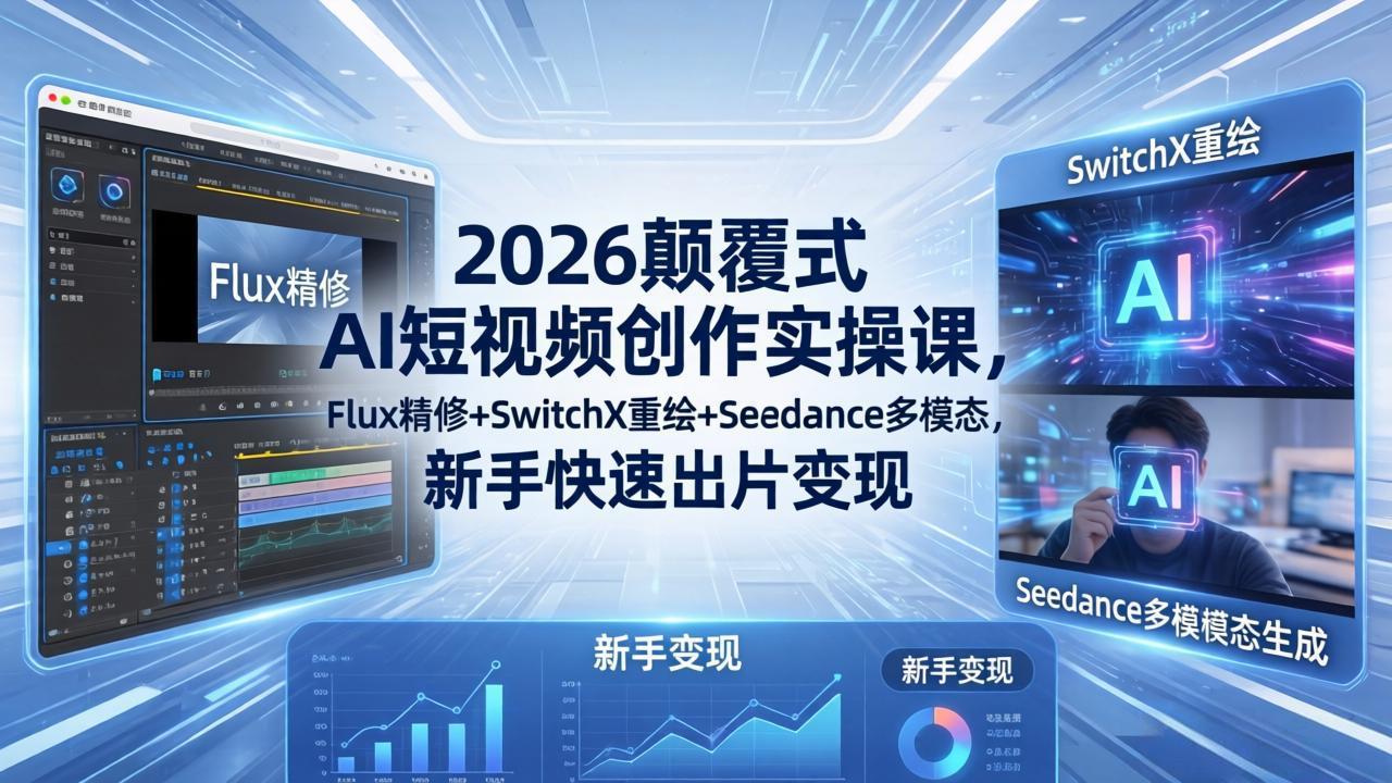 2026颠覆式 AI短视频创作课-5月更新,Flux精修+SwitchX重绘+Seedance多模态,新手快速出片变现-酉宸轻创社
