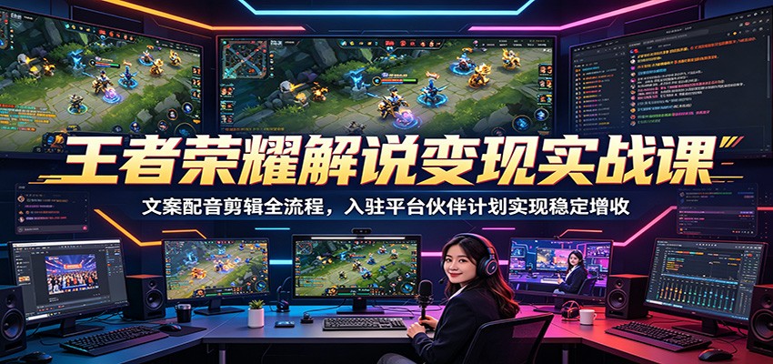 王者荣耀解说变现实战课：文案配音剪辑全流程，入驻平台伙伴计划实现稳定增收-酉宸轻创社