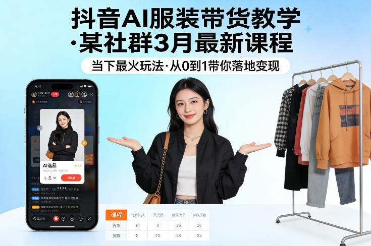 抖音AI服装带货教学，某社群3月最新课程，当下最火玩法，从0到1带你落地变现-酉宸轻创社