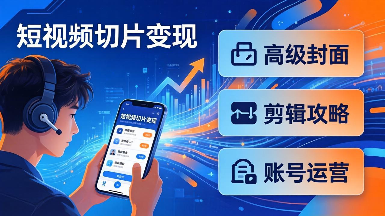 短视频切片变现速成班2.0：高级封面+剪辑攻略+账号运营，0基础小白快速入局副业-酉宸轻创社