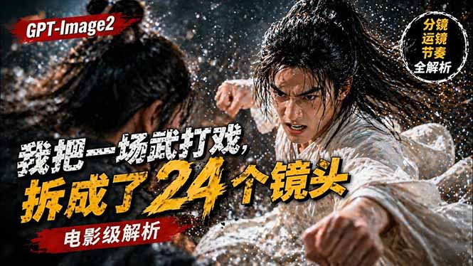 用GPT-Image2，把一段武打对决拆成24个连续镜头，从人物建立、动作衔接、运镜节奏，到情绪爆发-酉宸轻创社