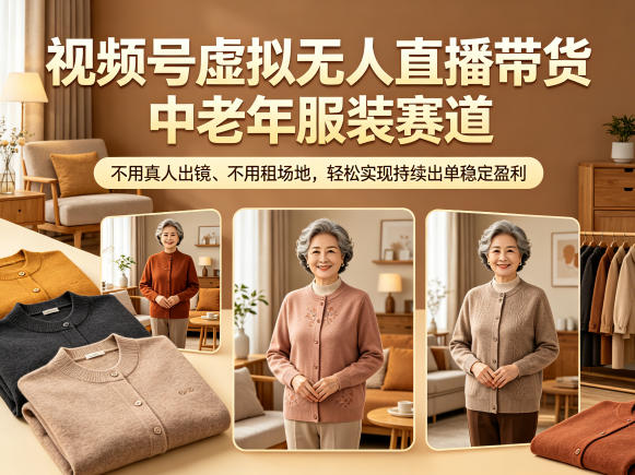 视频号虚拟无人直播带货中老年服装赛道，不用真人出镜、不用租场地，轻松实现持续出单稳定盈利-酉宸轻创社
