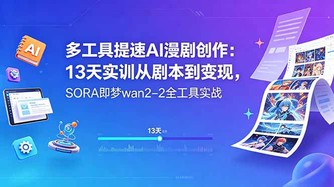 多工具提速AI漫剧创作：13天实训从剧本到变现，SORA即梦wan2-2全工具实战-酉宸轻创社