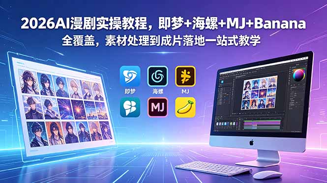 2026AI漫剧实操教程，即梦+海螺+MJ+Banana全覆盖，素材处理到成片落地一站式教学-酉宸轻创社