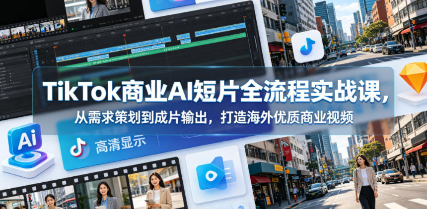 TikTok商业AI短片全流程实战课，从需求策划到成片输出，打造海外优质商业视频-酉宸轻创社