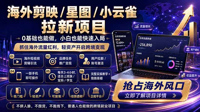 海外剪映 / 星图 / 小云雀拉新项目 普通人也能上手的跨境流量变现副业-酉宸轻创社