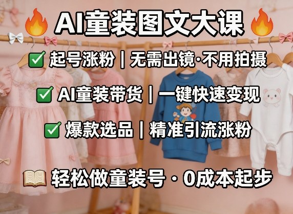 AI童装图文剪辑，某社群童装图文大课，起号涨粉、AI童装带货、爆款选品，无需出镜和拍摄-酉宸轻创社