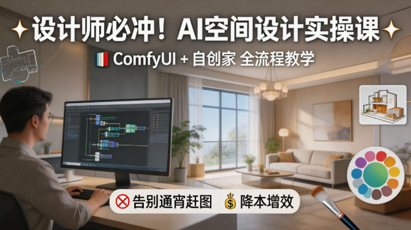 设计师必冲！AI空间设计实操课，ComfyUI+自创家全教学，告别通宵赶图，降本增效-酉宸轻创社