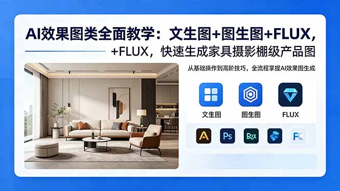 AI效果图类全面教学：文生图+图生图+FLUX，快速生成家具摄影棚级产品图-酉宸轻创社