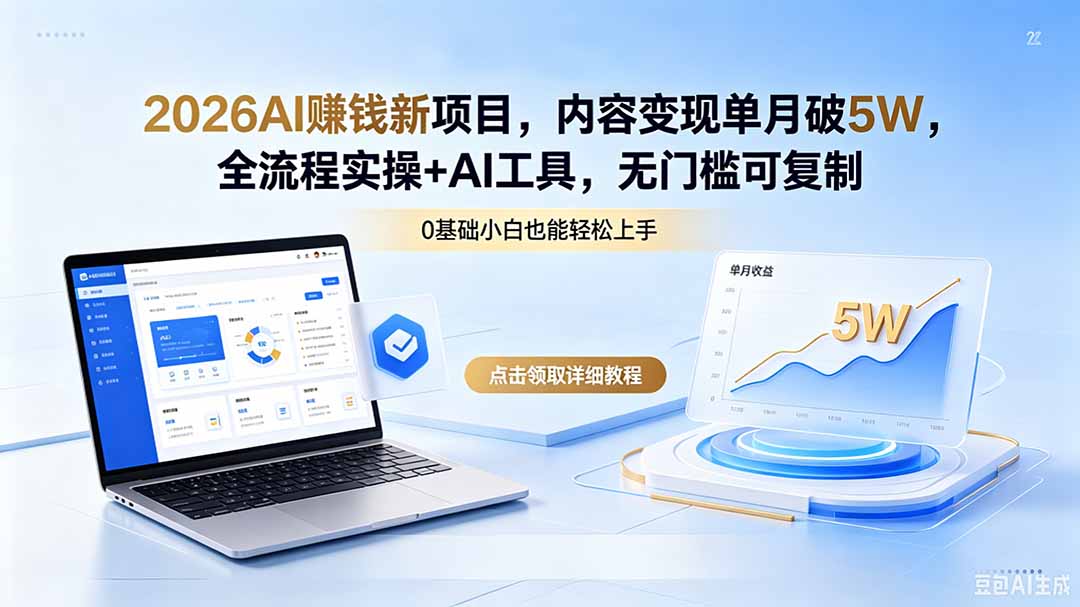 2026AI赚钱新项目，内容变现单月破5W，全流程实操+AI工具，无门槛可复制-酉宸轻创社
