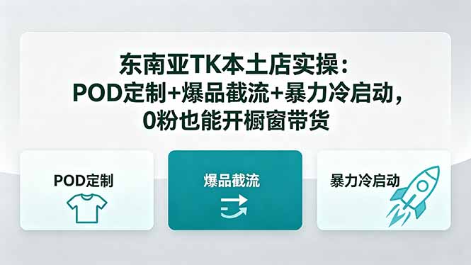 东南亚TK本土店实操-5月更新：POD定制+爆品截流+暴力冷启动，0粉也能开橱窗带货-酉宸轻创社
