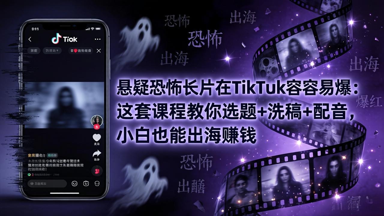 悬疑恐怖长片在TikTok最容易爆：这套课程教你选题+洗稿+配音，小白也能出海赚钱-酉宸轻创社