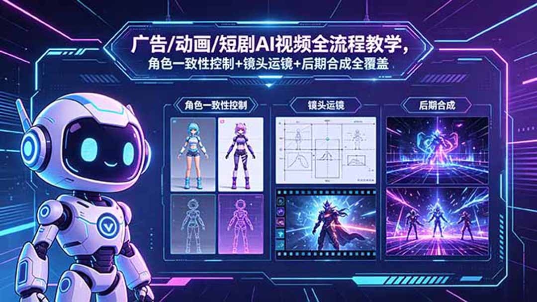 广告/动画/短剧AI视频全流程教学，角色一致性控制+镜头运镜+后期合成全覆盖-酉宸轻创社
