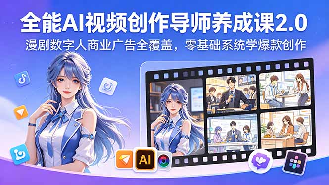 全能AI视频创作导师养成课2.0，漫剧数字人商业广告全覆盖，零基础系统学爆款创作-酉宸轻创社