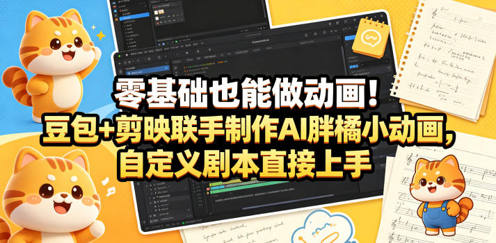 零基础也能做动画!豆包+剪映联手制作AI胖橘小动画,自定义剧本直接上手-酉宸轻创社