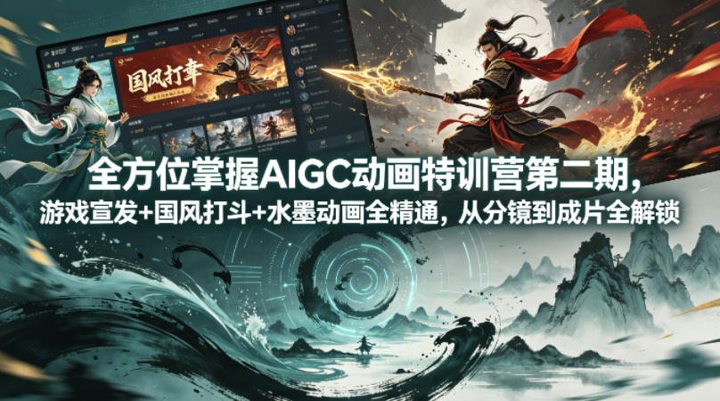 全方位掌握AIGC动画特训营第二期，游戏宣发+国风打斗+水墨动画全精通，从分镜到成片全解锁-酉宸轻创社