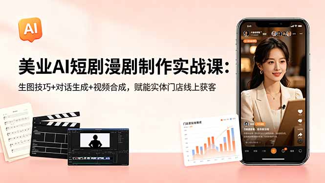 美业AI短剧漫剧制作实战课：生图技巧+对话生成+视频合成，赋能实体门店线上获客-酉宸轻创社