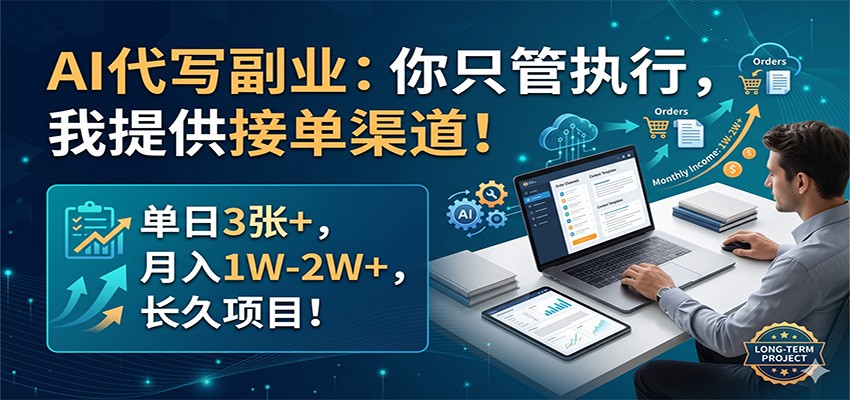 AI代写副业：你只管执行，我提供接单渠道！单日3张+，月入1W-2W+，长久项目-酉宸轻创社
