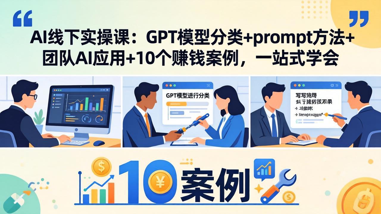AI线下实操课：GPT模型分类+prompt方法+团队AI应用+10个赚钱案例，一站式学会-酉宸轻创社