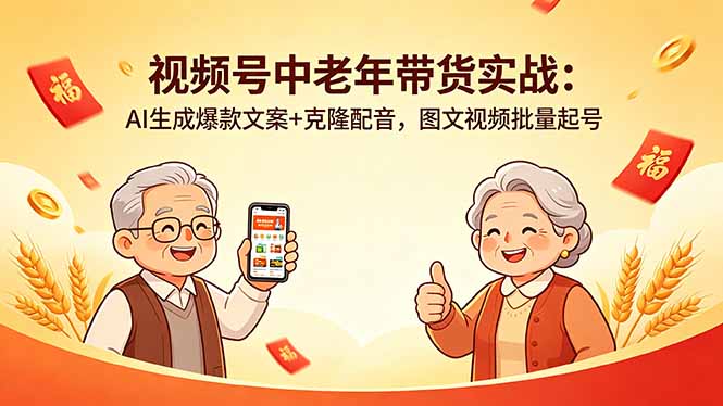 视频号中老年带货实战:AI生成爆款文案+克隆配音,图文视频批量起号-酉宸轻创社