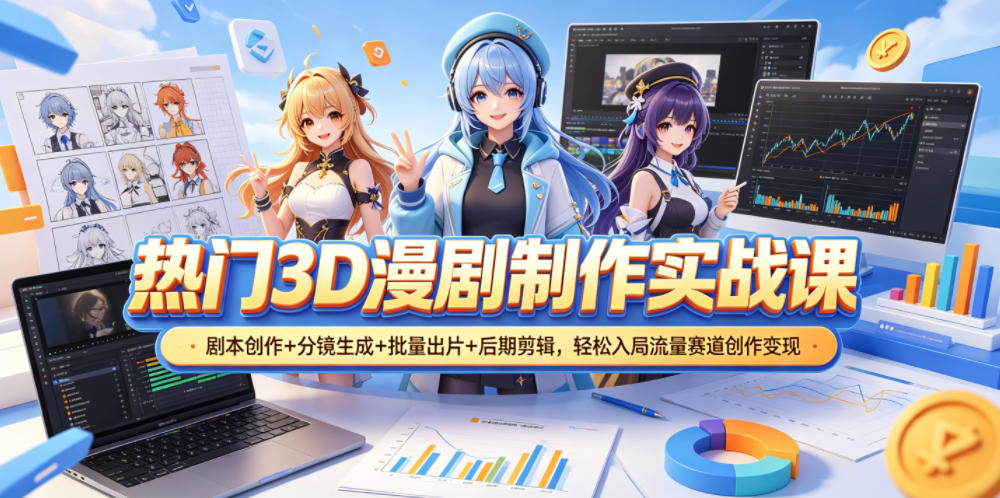 热门3D漫剧制作实战课，剧本创作+分镜生成+批量出片+后期剪辑，轻松入局流量赛道创作变现-酉宸轻创社