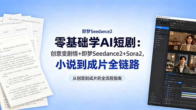 零基础学AI短剧：创意变剧情+即梦Seedance2+Sora2，小说到成片全链路-酉宸轻创社