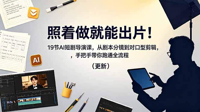 照着做就能出片！19节AI短剧导演课，从剧本分镜到对口型剪辑，手把手带你跑通全流程(更新-酉宸轻创社
