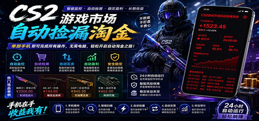 CSGO挂机捡漏项目通过利用游戏饰品交易机制，结合薄凉软件辅助捡漏，实现盈利-酉宸轻创社