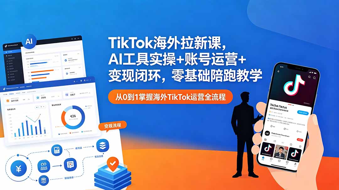 TikTok海外拉新课,AI工具实操+账号运营+变现闭环,零基础陪跑教学-酉宸轻创社
