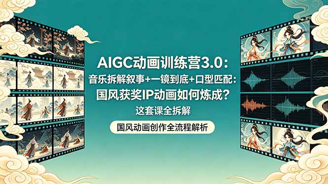 AIGC动画训练营3.0：音乐拆解叙事+一镜到底+口型匹配：国风获奖IP动画如何炼成？这套课全拆解-酉宸轻创社
