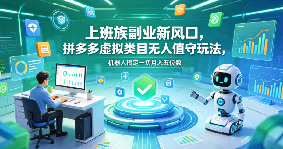 上班族副业新风口，拼多多虚拟类目无人值守玩法，机器人搞定一切月入五位数【揭秘】-酉宸轻创社