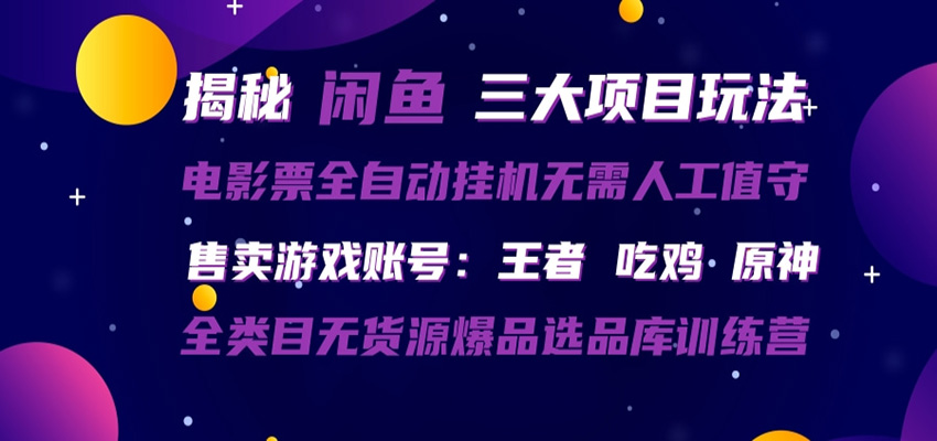 闲鱼三种玩法 全自动电影票 售卖游戏账号 爆品选品库训练营-酉宸轻创社