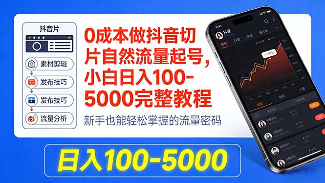 0成本做抖音切片自然流量起号，小白日入100-5000完整教程-酉宸轻创社