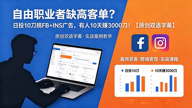 自由职业者缺高客单？日投 10 刀搞 FB+INS 广告，有人 10 天赚 3000 刀！【原创双语字幕】-酉宸轻创社