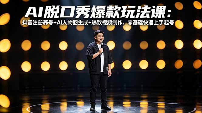 AI脱口秀爆款玩法课：抖音注册养号+AI人物图生成+爆款视频制作，零基础快速上手起号-酉宸轻创社