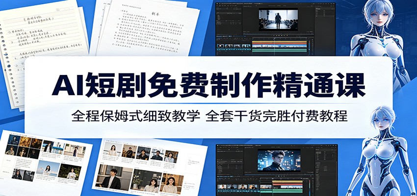 AI短剧免费制作精通课：全程保姆式细致教学，全套干货完胜付费教程-酉宸轻创社