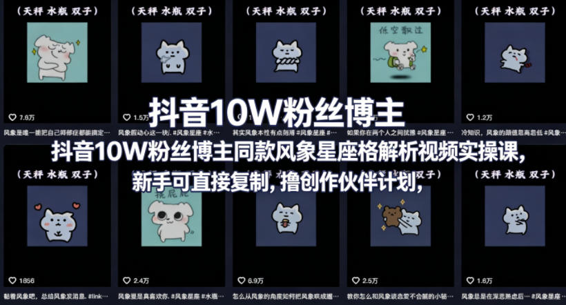 抖音10W粉丝博主同款星座性格解析视频实操课，新手可直接复制，撸创作伙伴计划，分成计划等-酉宸轻创社