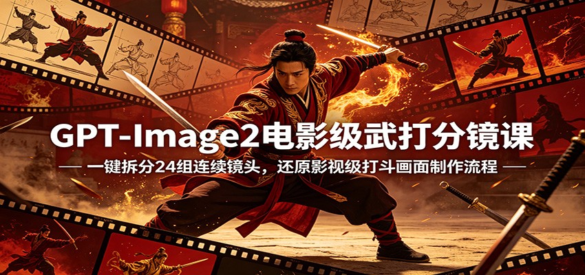 GPT-Image2电影级武打分镜课：一键拆分24组连续镜头，还原影视级打斗画面制作流程-酉宸轻创社