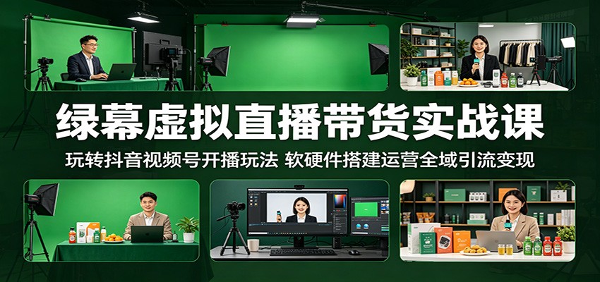 绿幕虚拟直播带货实战课：玩转抖音视频号开播玩法，软硬件搭建运营全域引流变现-酉宸轻创社