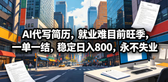 AI代写简历，就业难目前旺季，一单一结，稳定日入800，永不失业-酉宸轻创社