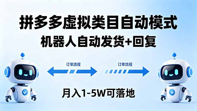 多多虚拟类目自动模式，机器人自动发货 + 回复，月入 1-5W 可落地-酉宸轻创社