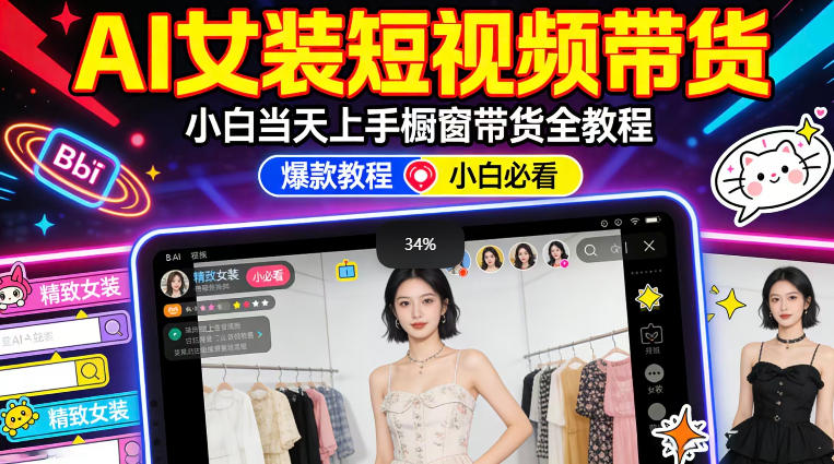 AI女装短视频橱窗带货：小白零门槛当天上手，高佣金爆款轻松賺！-酉宸轻创社