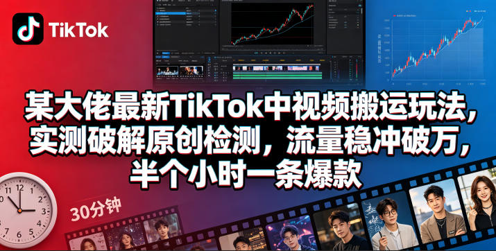 某大佬最新TikTok中视频搬运玩法,实测破解原创检测,流量稳冲破万,半个小时一条爆款-酉宸轻创社