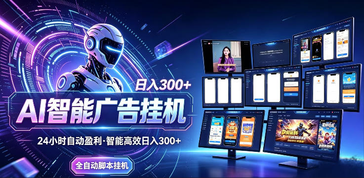 AI智能广告挂G项目,无需人工,单机稳定日入200+,可矩阵放大,24小时不间断刷广告賺收益【揭秘】-酉宸轻创社
