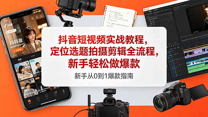 抖音短视频实战教程,定位选题拍摄剪辑全流程,新手轻松做爆款-酉宸轻创社